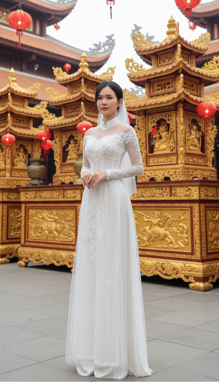 Áo cưới tân thời sang trọng phối ren hoa tinh tế - AA356