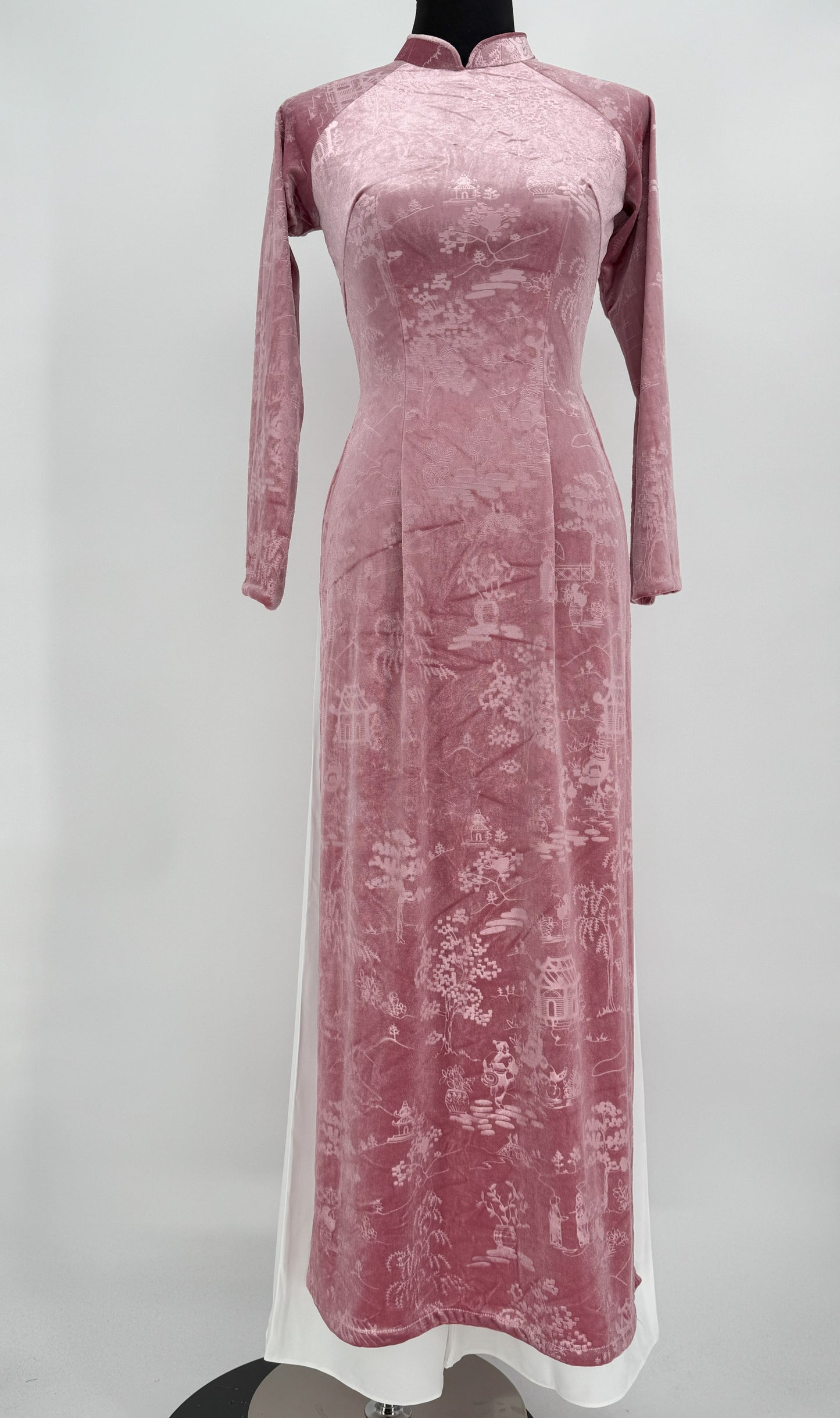 Shirt (No Pants) | Luxurious, Body-hugging Pink Velvet Ao Dai for Women | BA264