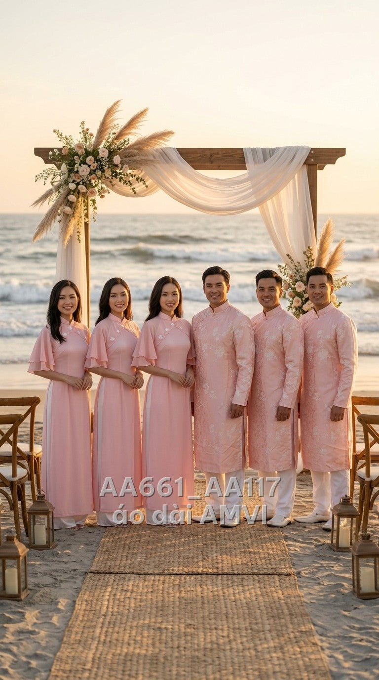 Áo dài màu hồng, ảnh chụp cặp đôi, mã AA661