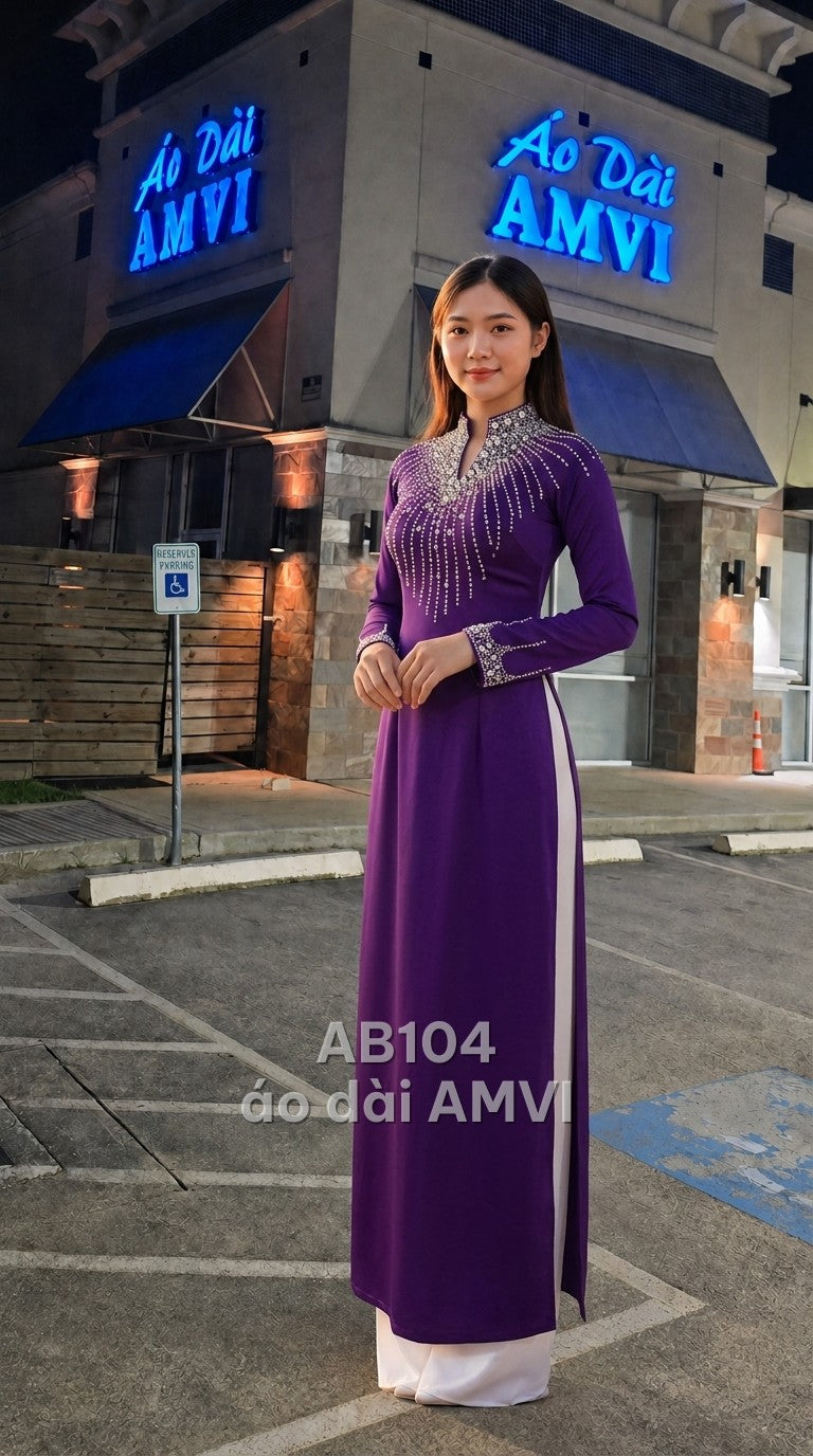 Áo - Lụa Tím Đính Đá Cổ V Cách Tân Dự Tiệc Sang Trọng - AB104