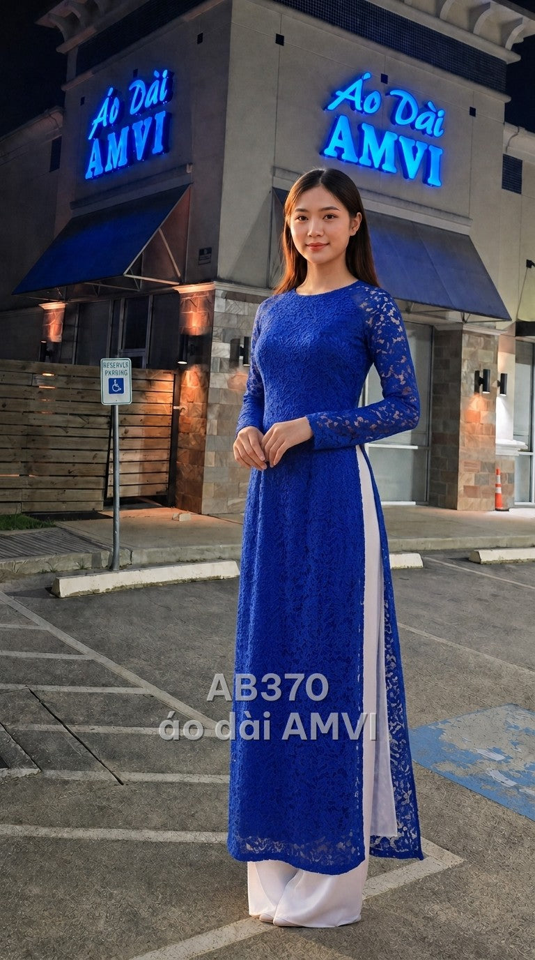 Áo - Ren Xanh Cô Ban Hoa Văn Tinh Xảo Hiện Đại Dự Tiệc - AB370