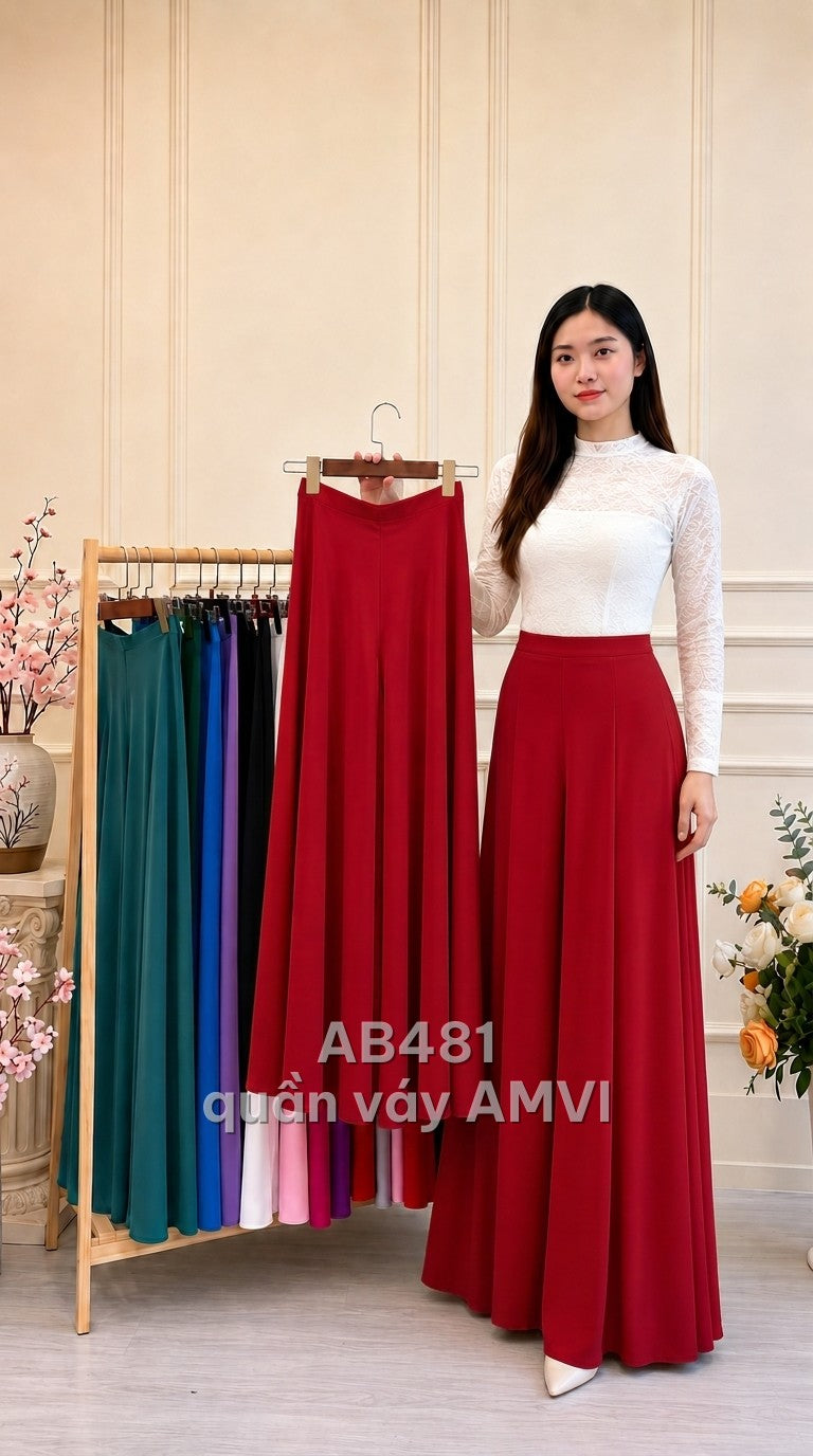 Quần lụa mặc với áo dài mềm đỏ rực rỡ ống rộng thanh lịch sang trọng, mã AB481