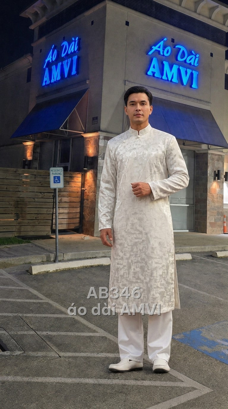 Áo - Lụa Kem Họa Tiết Trừu Tượng Cổ Tàu Khuy Tết Thanh Lịch - AB346