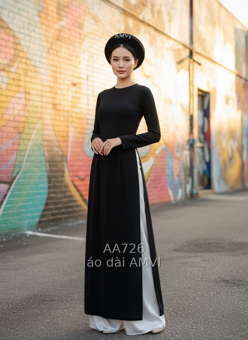 Áo Dài Đen Hiện Đại Tôn Dáng Thanh Lịch Tại Wynwood Walls Miami - AA726