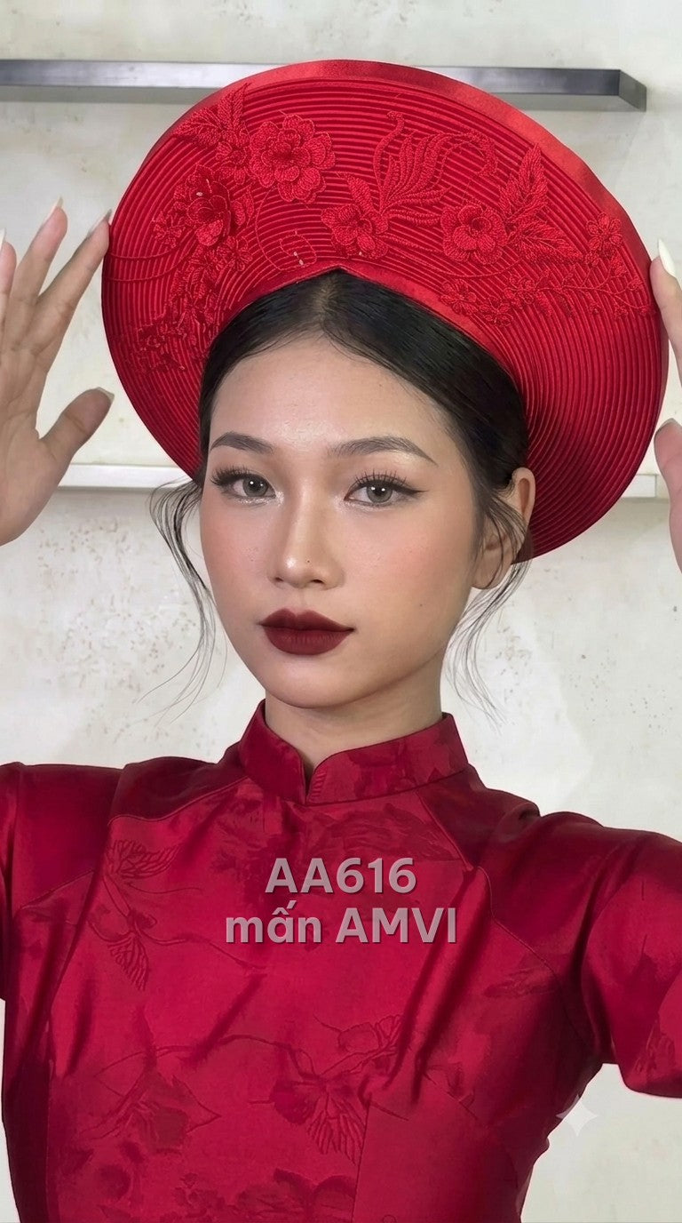 Mấn - Đỏ Thêu Hoa Lá Truyền Thống Tinh Tế Dịp Lễ Hội - AA616