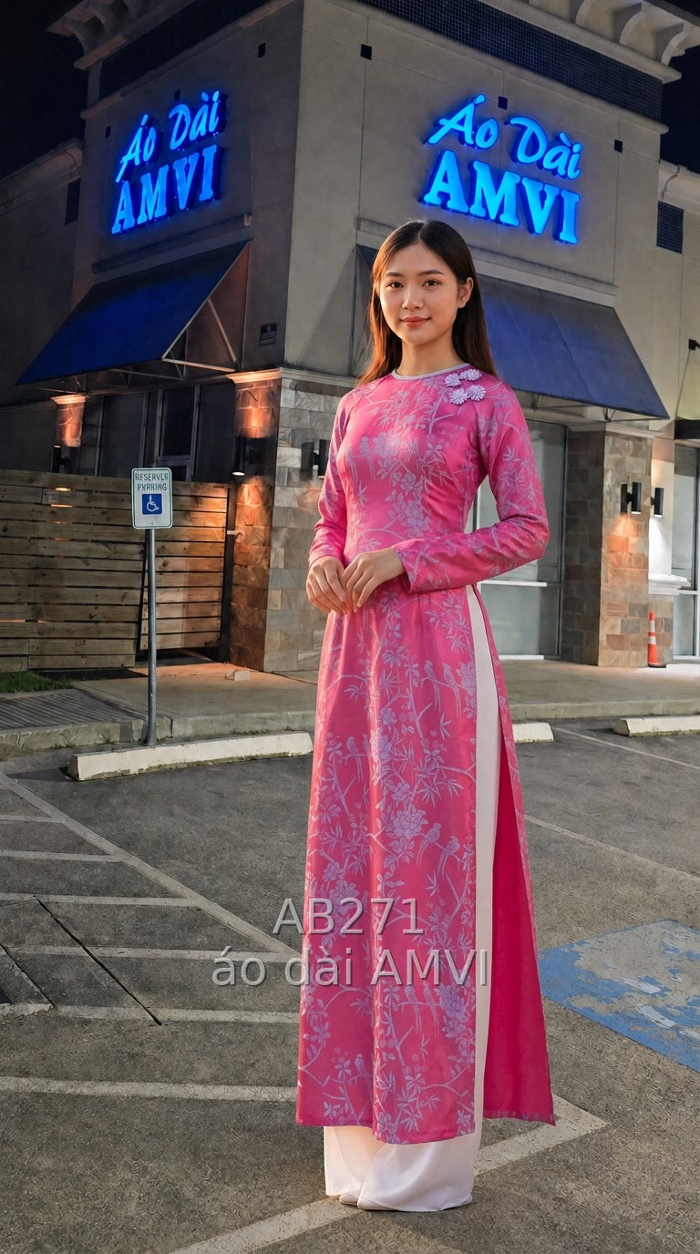 Áo dài màu hồng, mã AB271