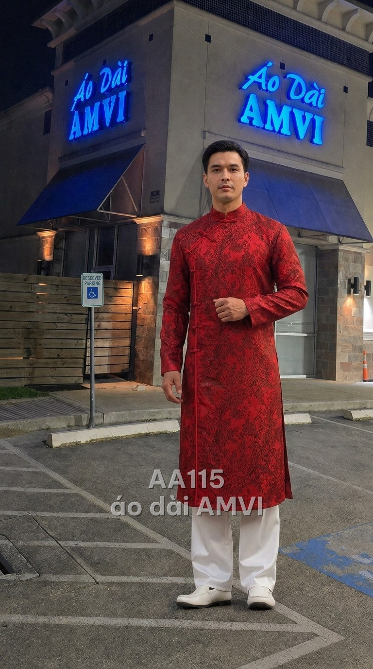 Áo - Nam Đỏ Truyền Thống Họa Tiết Chìm Lễ Tết Sang Trọng - AA115