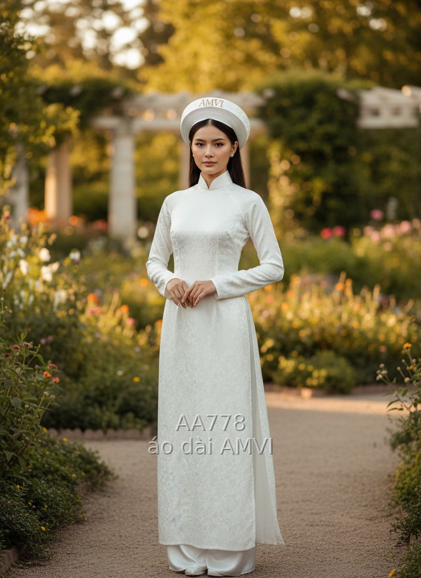 Áo dài gấm trắng - AA778