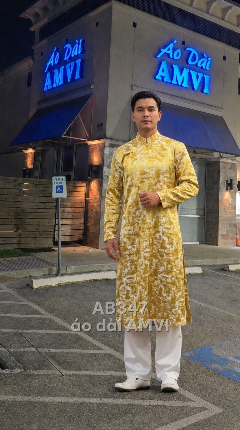 Áo - Lụa Vàng Cách Tân Họa Tiết Loang Trừu Tượng Thanh Lịch - AB347
