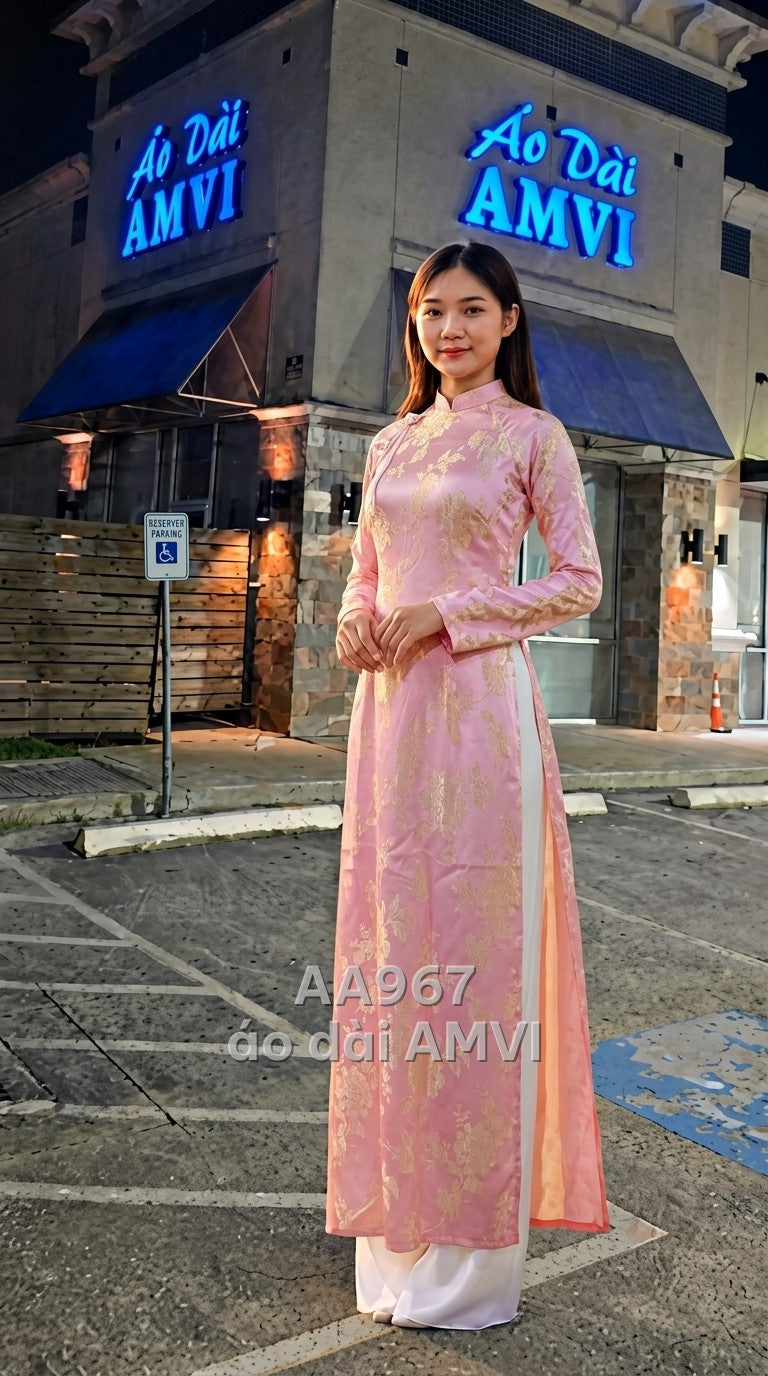 Áo - Gấm Lụa Hồng Dệt Hoa Văn Vàng Sang Trọng - AA967