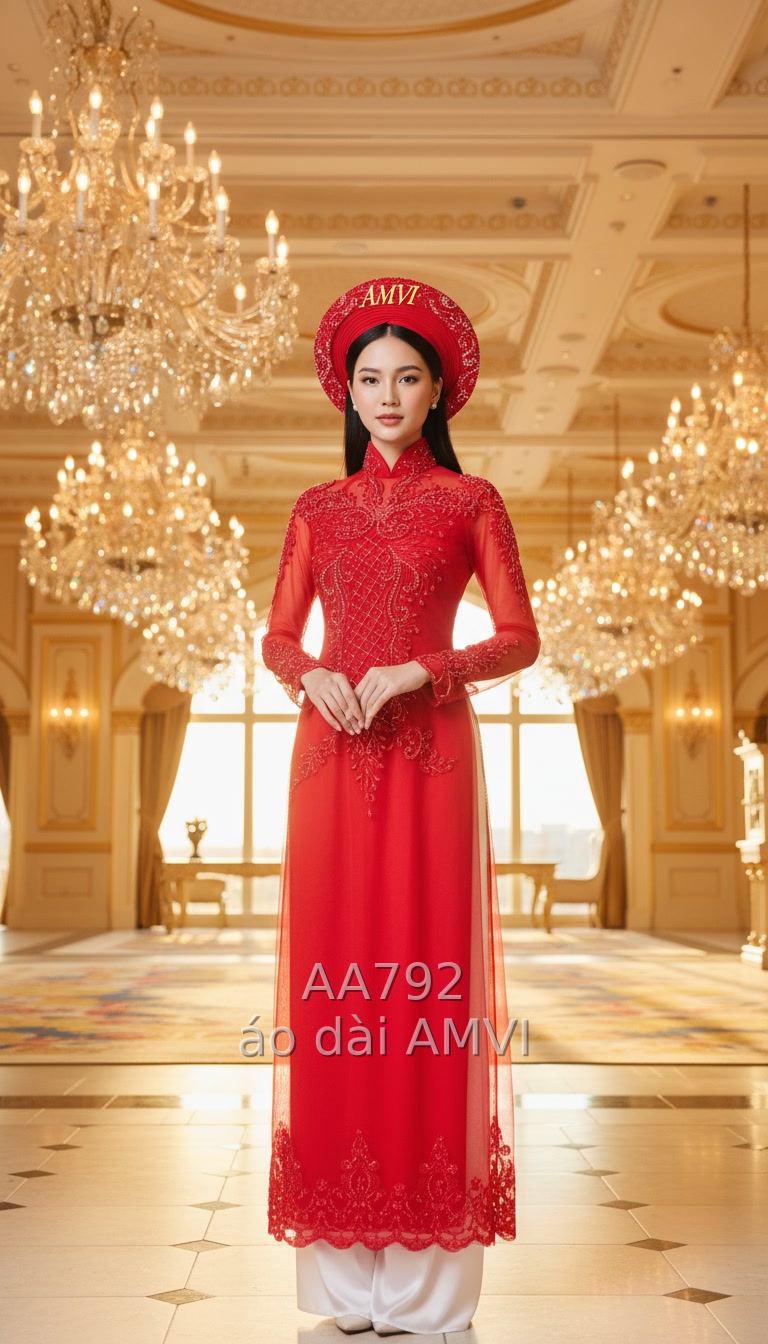 Áo dài cưới màu đỏ, mã AA792