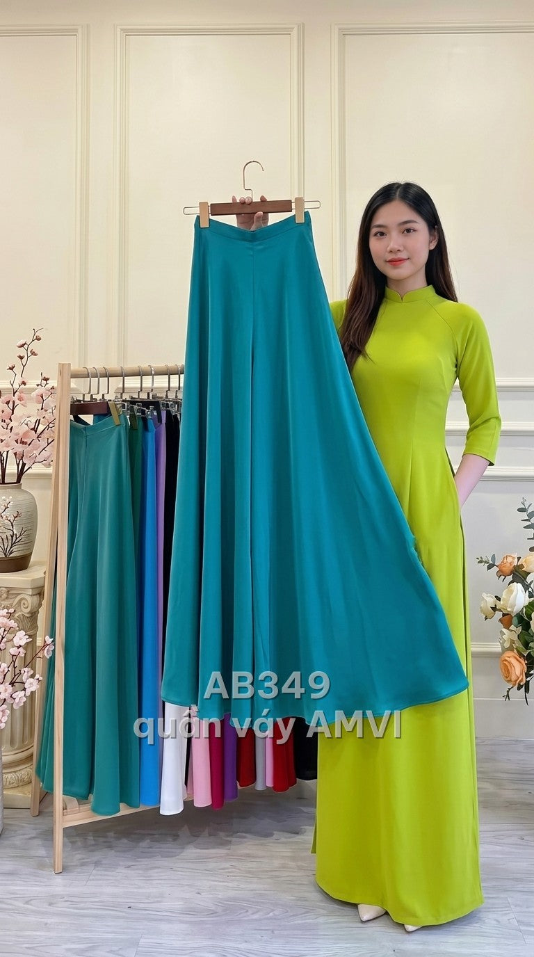 Quần - Lụa Xanh Trơn Cổ Cao Thanh Lịch Dự Tiệc - AB349