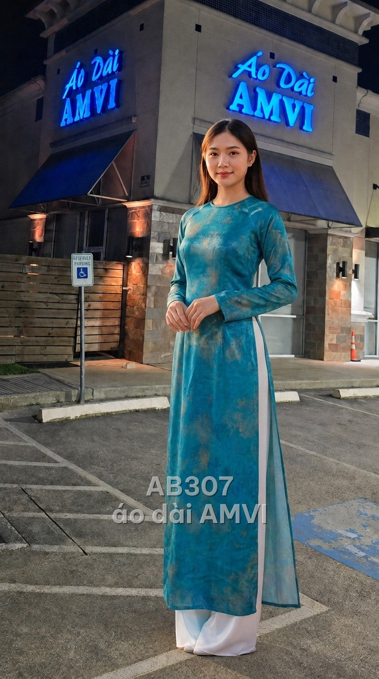 Áo - Lụa Tơ Tằm Xanh Lá Ombre Họa Tiết Thiên Nhiên Thanh Lịch - AB307