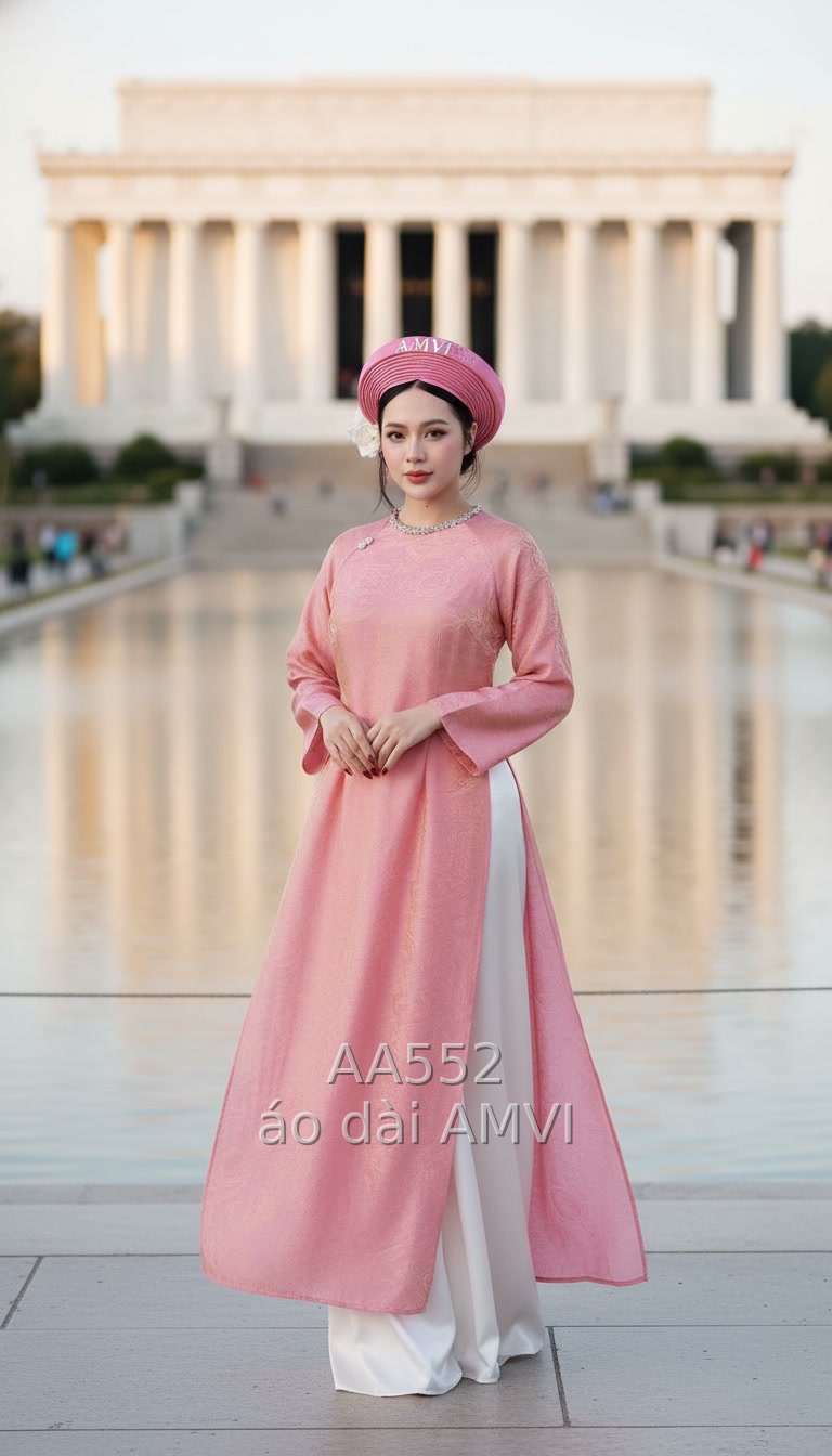 Áo Dài Truyền Thống Hồng Gấm - Vẻ Đẹp Việt Tại Washington D.C. - AA552