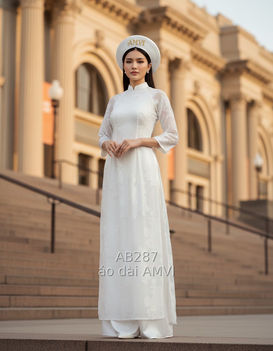 Áo Dài Cưới Truyền Thống Ren Trắng Tinh Khôi - Vẻ Đẹp Việt Tại New York - AB287