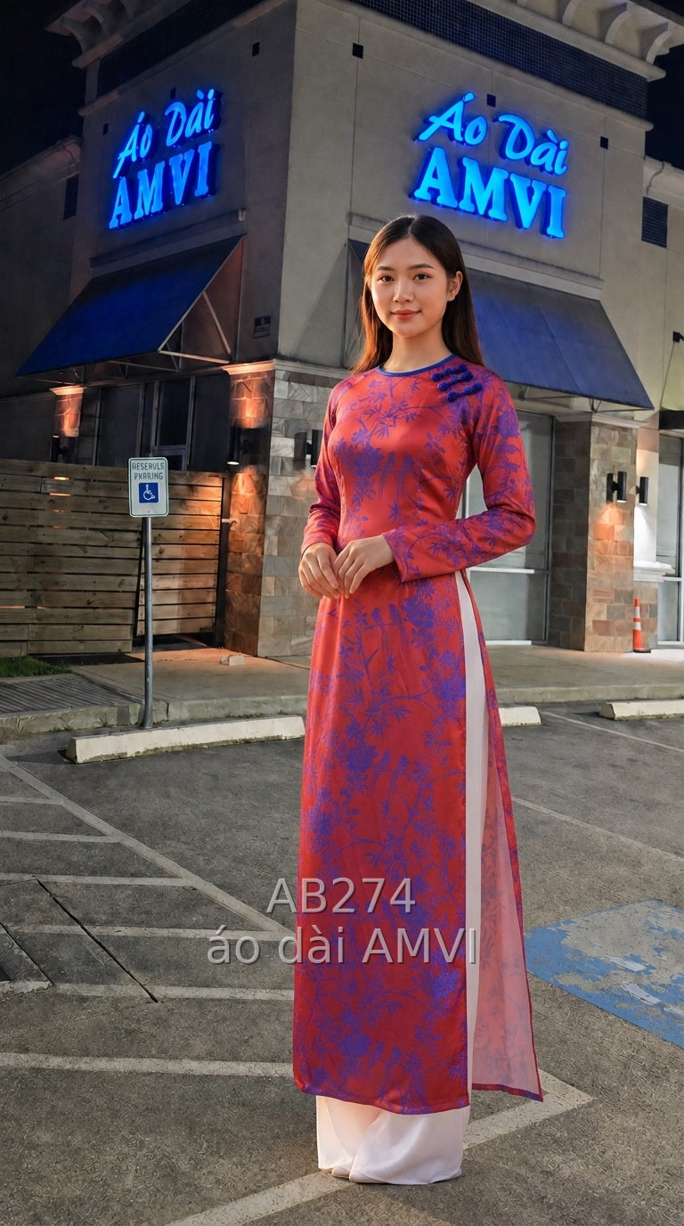 Áo dài màu đỏ, mã AB274