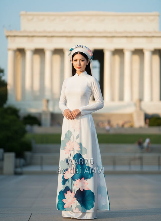 Áo dài AMVI cổ tròn — hướng dẫn đặt hàng áo dài online tại AMVI Houston