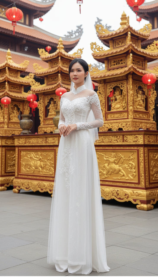 Áo cưới tân thời sang trọng phối ren hoa tinh tế - AA356