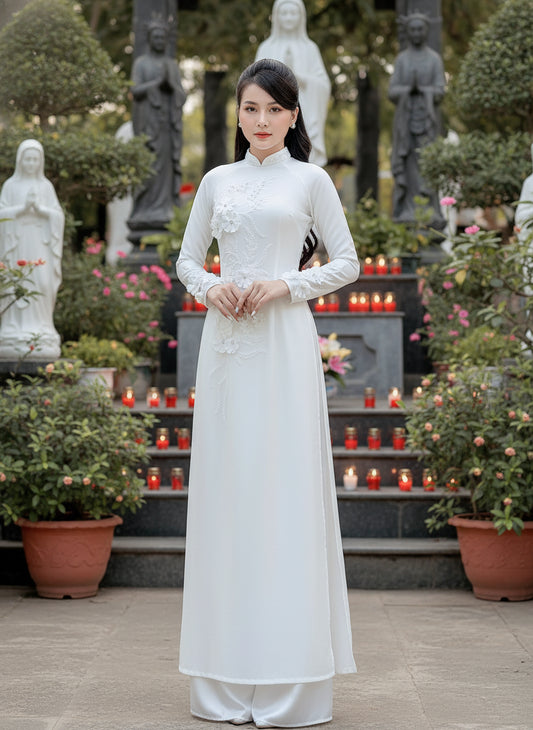 Áo dài trắng cô dâu đơn giản AA357
