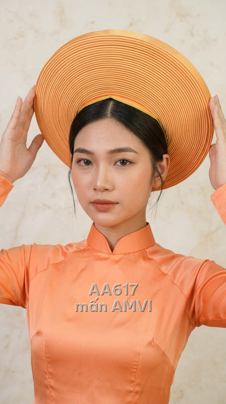 Mấn đội đầu vải bóng gấp ly màu cam rực rỡ truyền thống, mã AA617