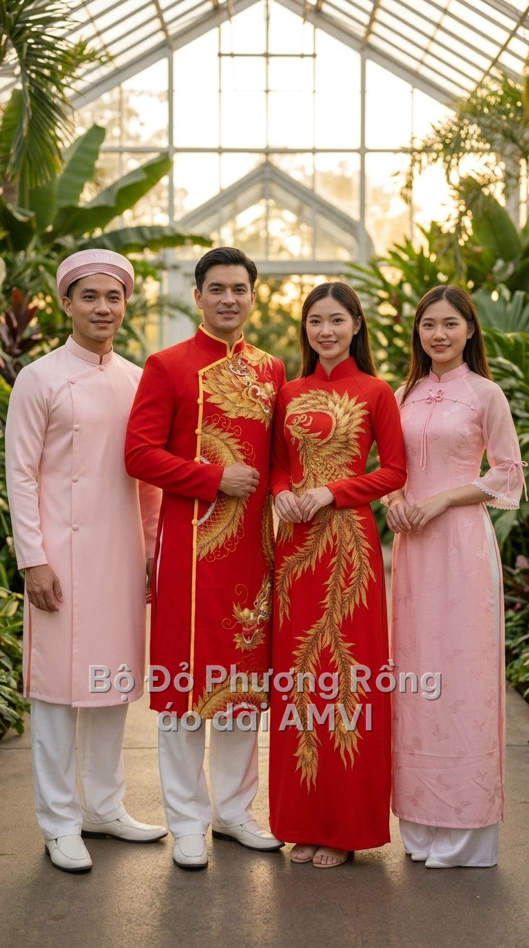 Trọn bộ áo dài cưới cô dâu, chú rể, phụ dâu, phụ rể — phụ rể mặc mã AB097
