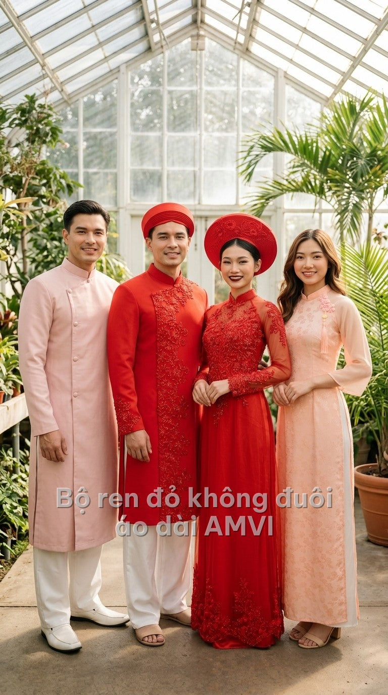 Trọn bộ áo dài cưới cô dâu, chú rể, phụ dâu, phụ rể — phụ rể mặc mã AB100