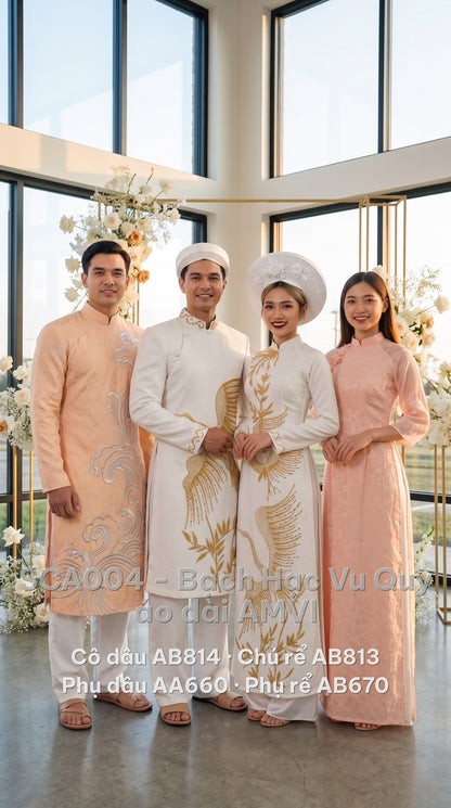 Trọn bộ áo dài cưới cô dâu, chú rể, phụ dâu, phụ rể — chú rể mặc mã AB813