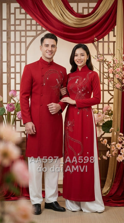 Áo dài cưới, ảnh chụp cặp đôi, mã AA598