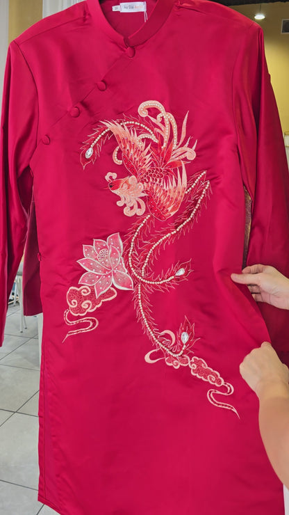 Áo - Đỏ Thêu Phượng Hoàng Hoa Sen Đính Đá Sang Trọng - AB474