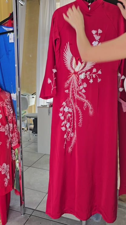 Áo - Lụa Đỏ Thêu Phượng Hoàng Cổ Điển Sang Trọng Dự Tiệc - AB475