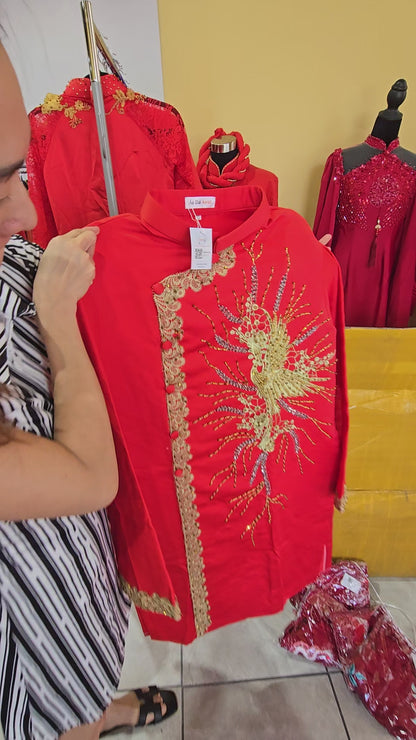 Red Embroidered Phoenix Wedding Ao Dai – Vietnamese Beauty at The Met NYC - AB009
