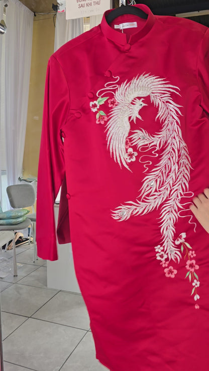 Áo - Lụa Gấm Đỏ Thêu Phượng Hoàng Uy Nghi Truyền Thống - AB472