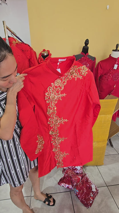 Áo Dài Cưới Nam Thêu Hoa Văn Vàng Kim Tại Bảo Tàng Met - AB014