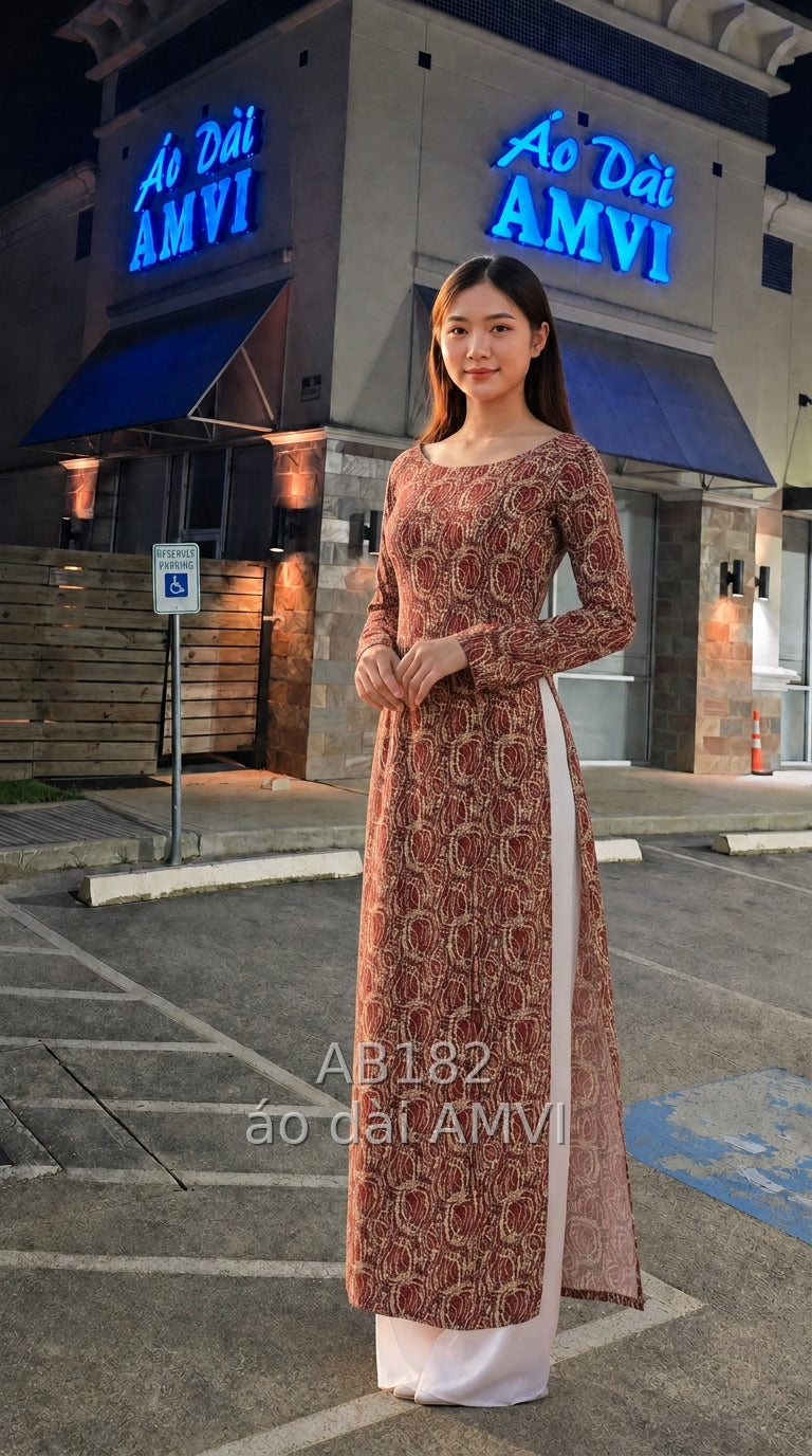 Burgundy Ao Dai with abstract patterns at the National Mall - AB182