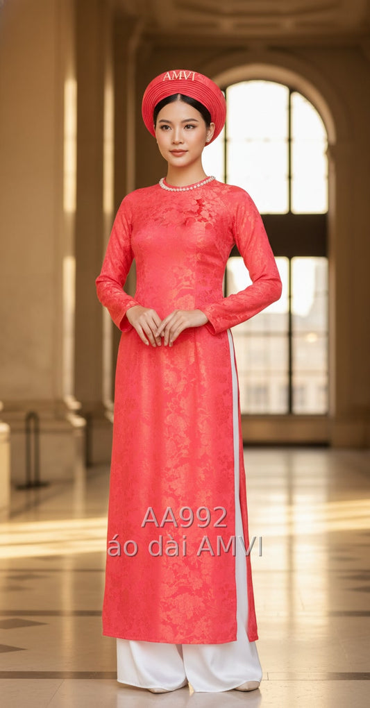 Áo Dài Dạ Hội Hồng Đỏ Tinh Xảo - Vẻ Đẹp Việt Tại The Met NYC - AA992