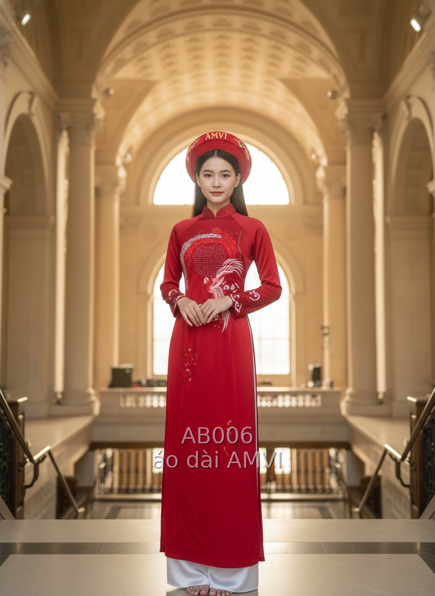 Áo Dài Cưới Đỏ Lụa Phượng Hoàng Song Hỷ Vẻ Đẹp Việt - AB006