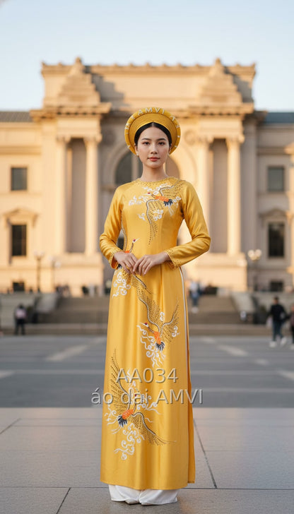 Áo Dài Dạ Hội Vàng Hạc Mây – Vẻ Đẹp Việt tại New York - AA034