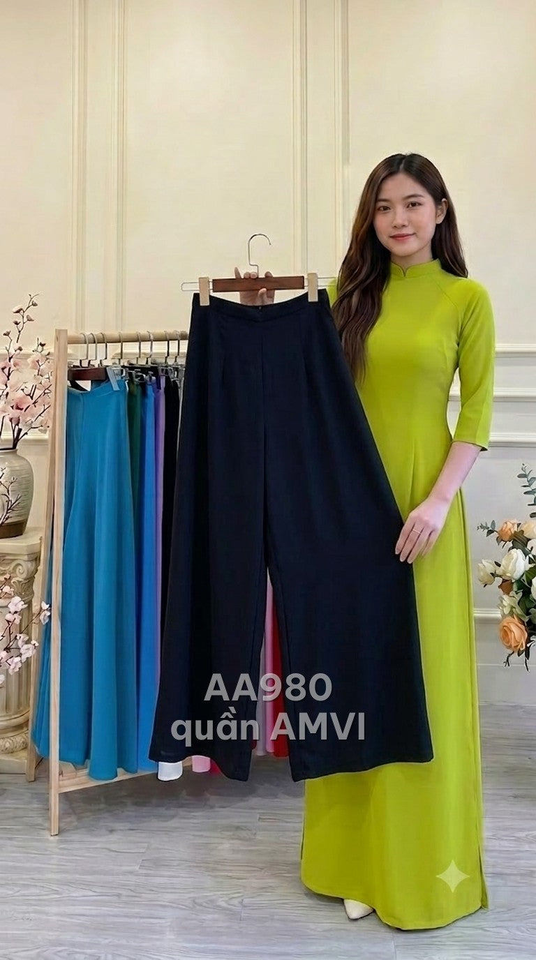 Quần - Ống Rộng Đen Trơn Vải Mềm Cạp Chun Thoải Mái - AA980