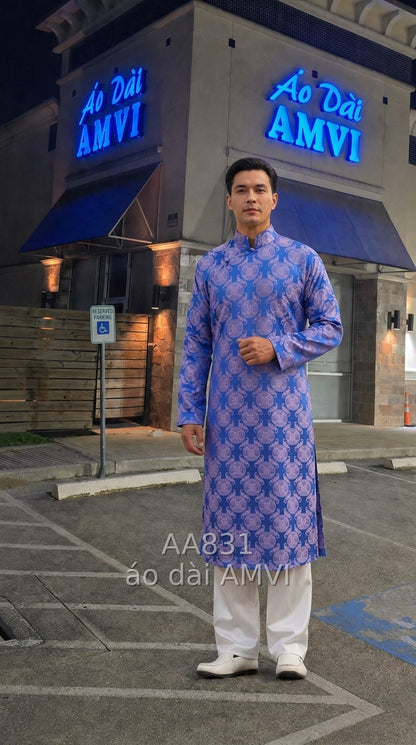 Áo Dài Cô Dâu Họa Tiết Song Hỷ Xanh Dương Tại The Met - AA831
