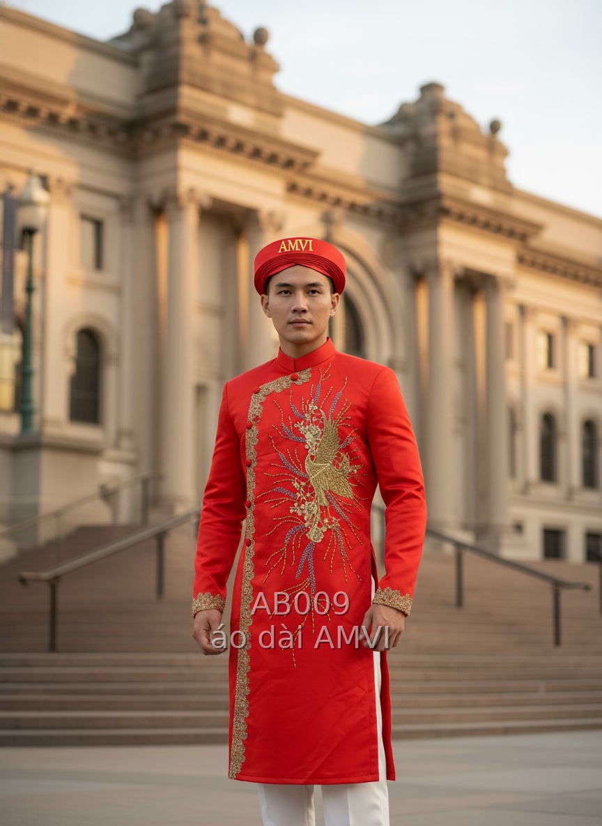 Áo Dài Cưới Đỏ Thêu Phượng – Nét Đẹp Việt Tại The Met NYC - AB009
