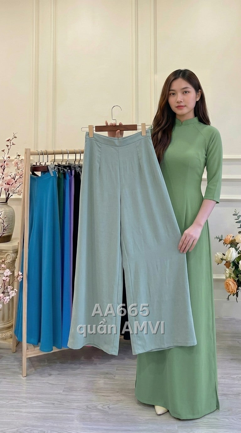 Quần - Vải Crepe Xanh Nhạt Mềm Mại Thướt Tha Dạo Phố - AA665