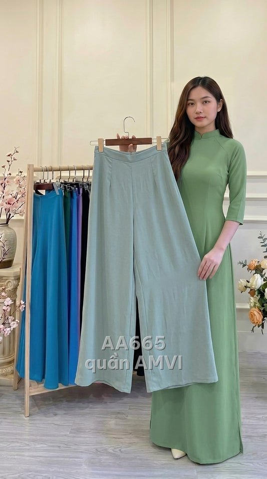 Quần - Vải Crepe Xanh Nhạt Mềm Mại Thướt Tha Dạo Phố - AA665