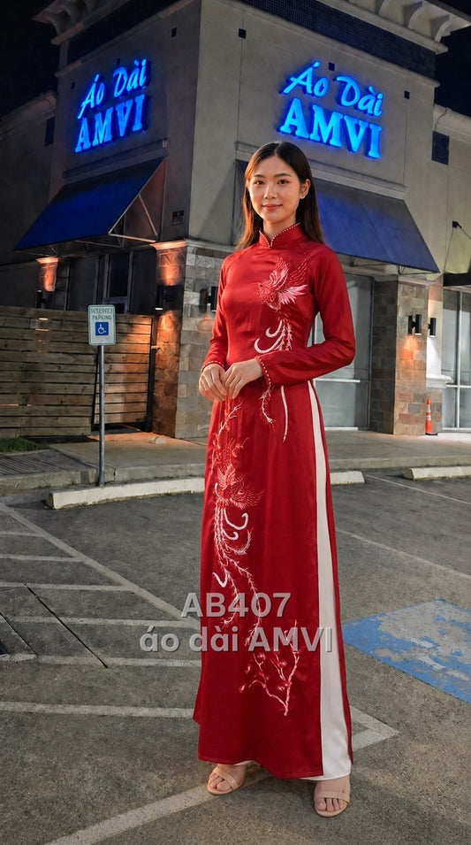 Áo - Gấm Đỏ Thêu Phượng Hoàng Truyền Thống Sang Trọng Dịp Cưới - AB407