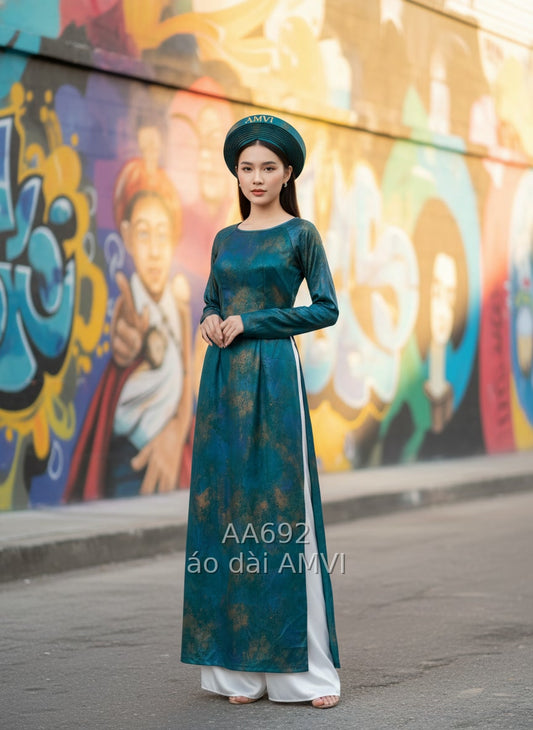 Áo Dài Trẻ Trung Xanh Ngọc Bích – Vẻ Đẹp Hiện Đại Tại Wynwood Miami - AA692