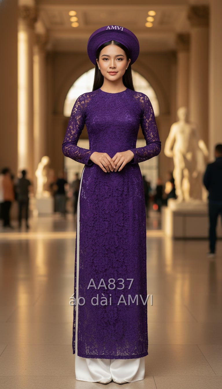 Áo dài dạ hội ren hoa tím lộng lẫy tại The Met New York - AA837