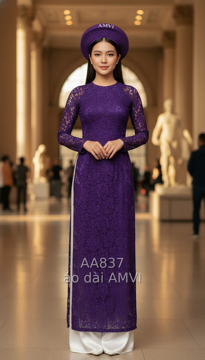 Áo dài dạ hội ren hoa tím lộng lẫy tại The Met New York - AA837