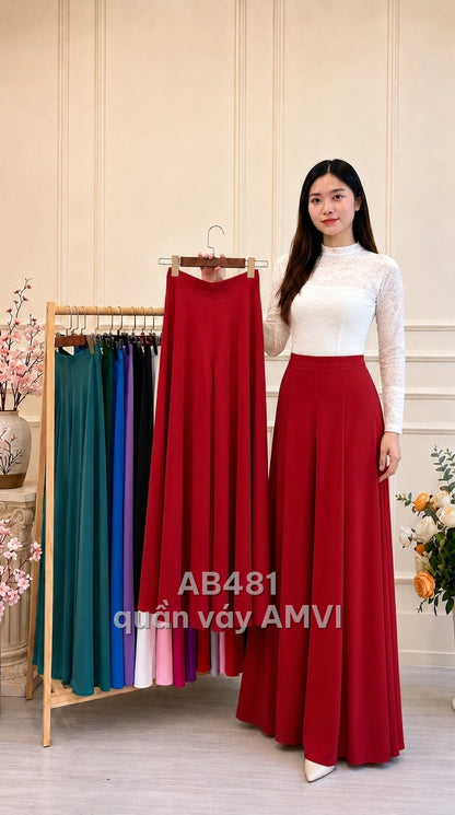 Quần - Lụa mềm Đỏ rực rỡ Ống rộng Thanh lịch Sang trọng - AB481