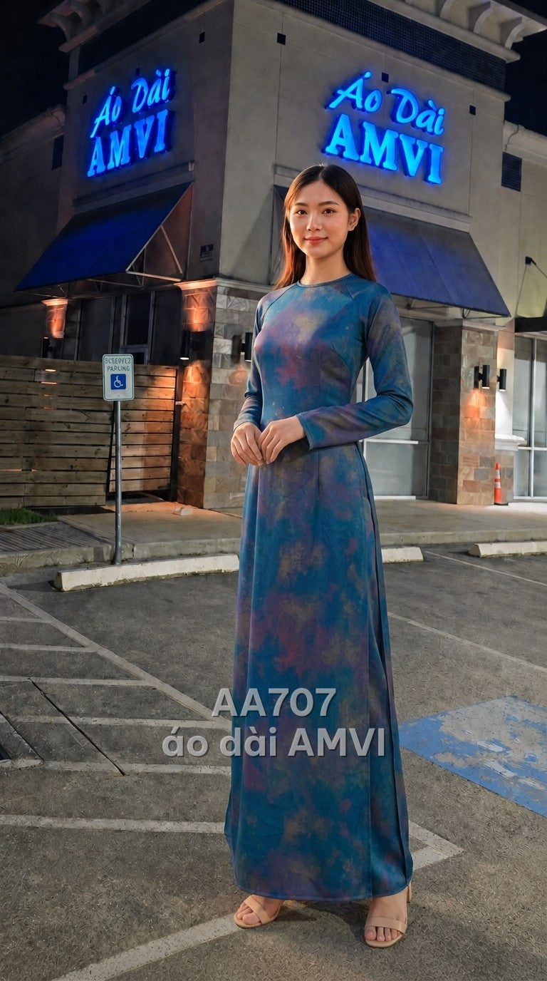 Áo - Lụa Mềm Loang Màu Trừu Tượng Cổ Tròn Dự Tiệc - AA707