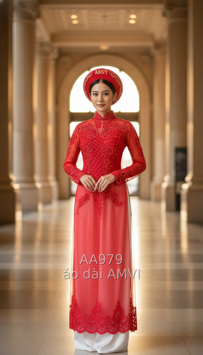 Áo dài cưới đỏ lộng lẫy, nét đẹp Việt sang trọng tại Bảo Tàng The Met New York, mã AA979