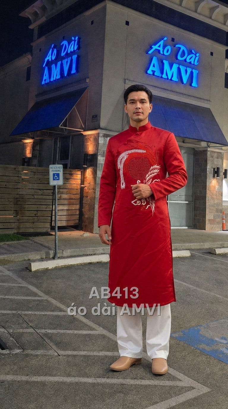 Áo - Lụa Gấm Đỏ Thêu Phượng Hoàng Sang Trọng Dự Tiệc - AB413